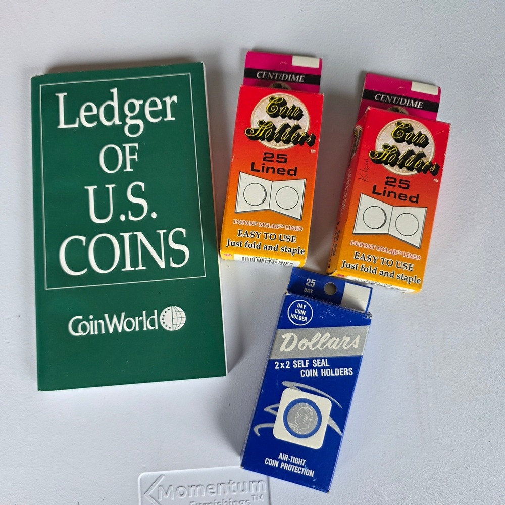 CoinWorld Ledger of U.S. Coins Third Edition and 3 Boxes Coin Holders Bundle
